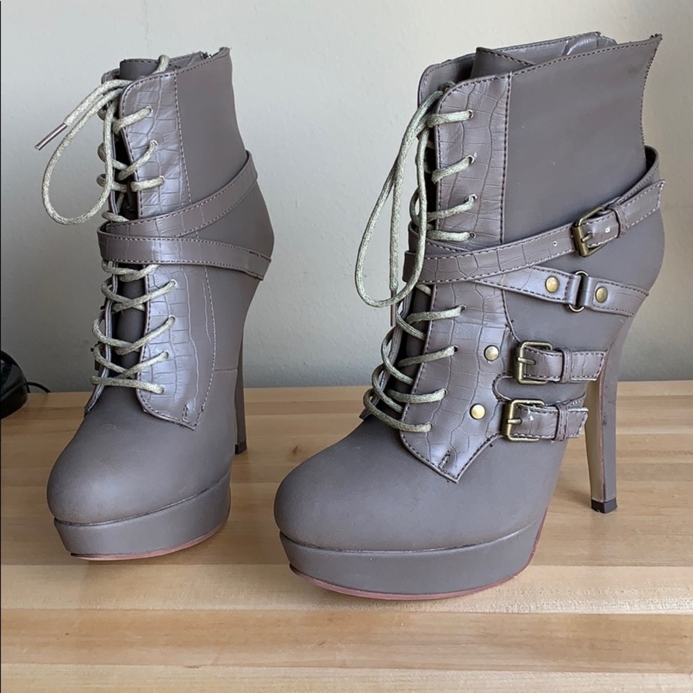 Strappy Faux Leather Heel Boots NWOT